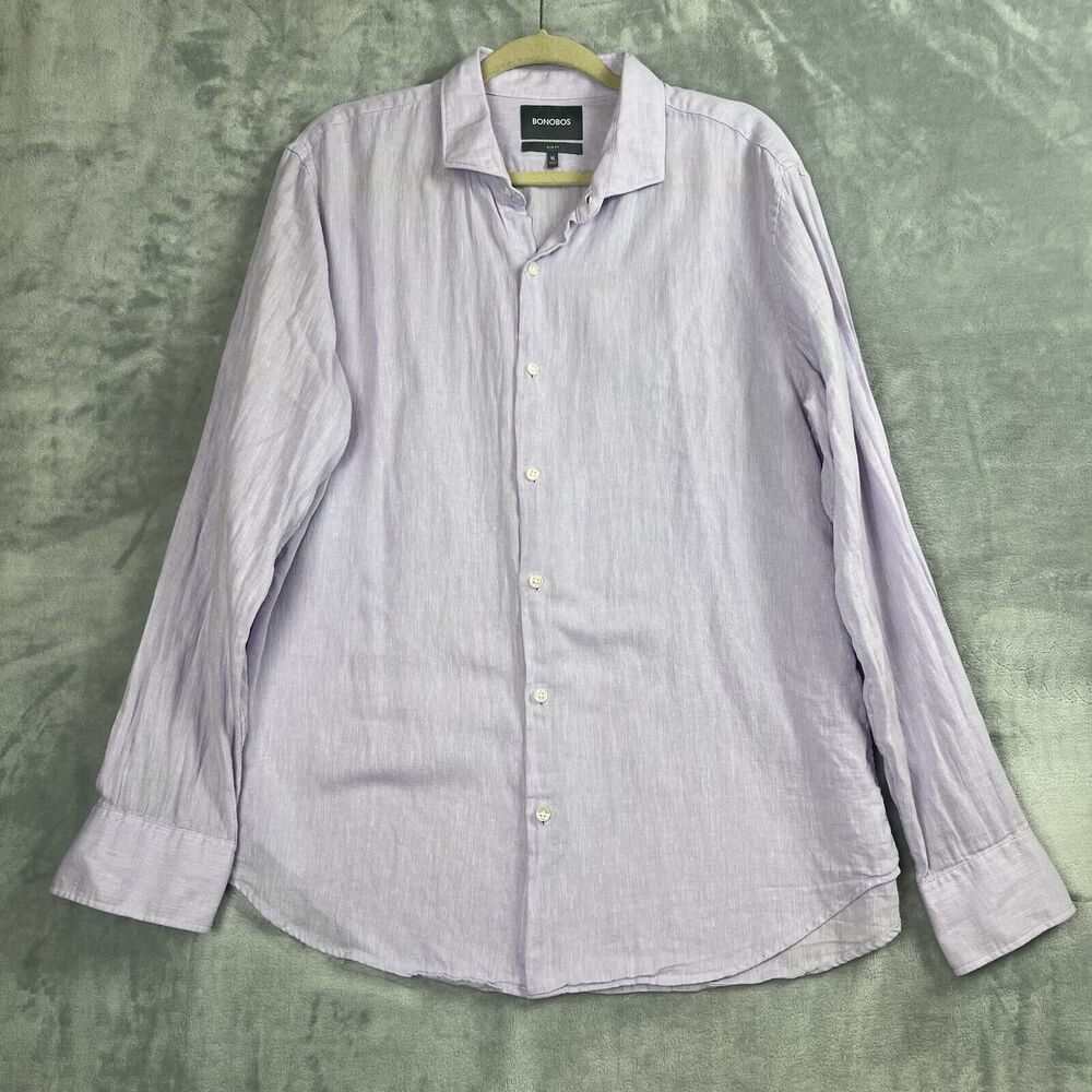 Bonobos Slim Fit Men's XL Button Down Shirt Long Sleeve Linen Blend Purple‎